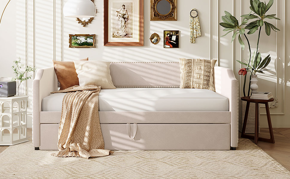 Twin Size Velvet Upholstered Daybed with Pop Up Trundle 19 Twin Size Velvet Upholstered Daybed with Pop Up Trundle