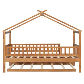 Wooden Twin Size House Bed With Twin Size Trundle