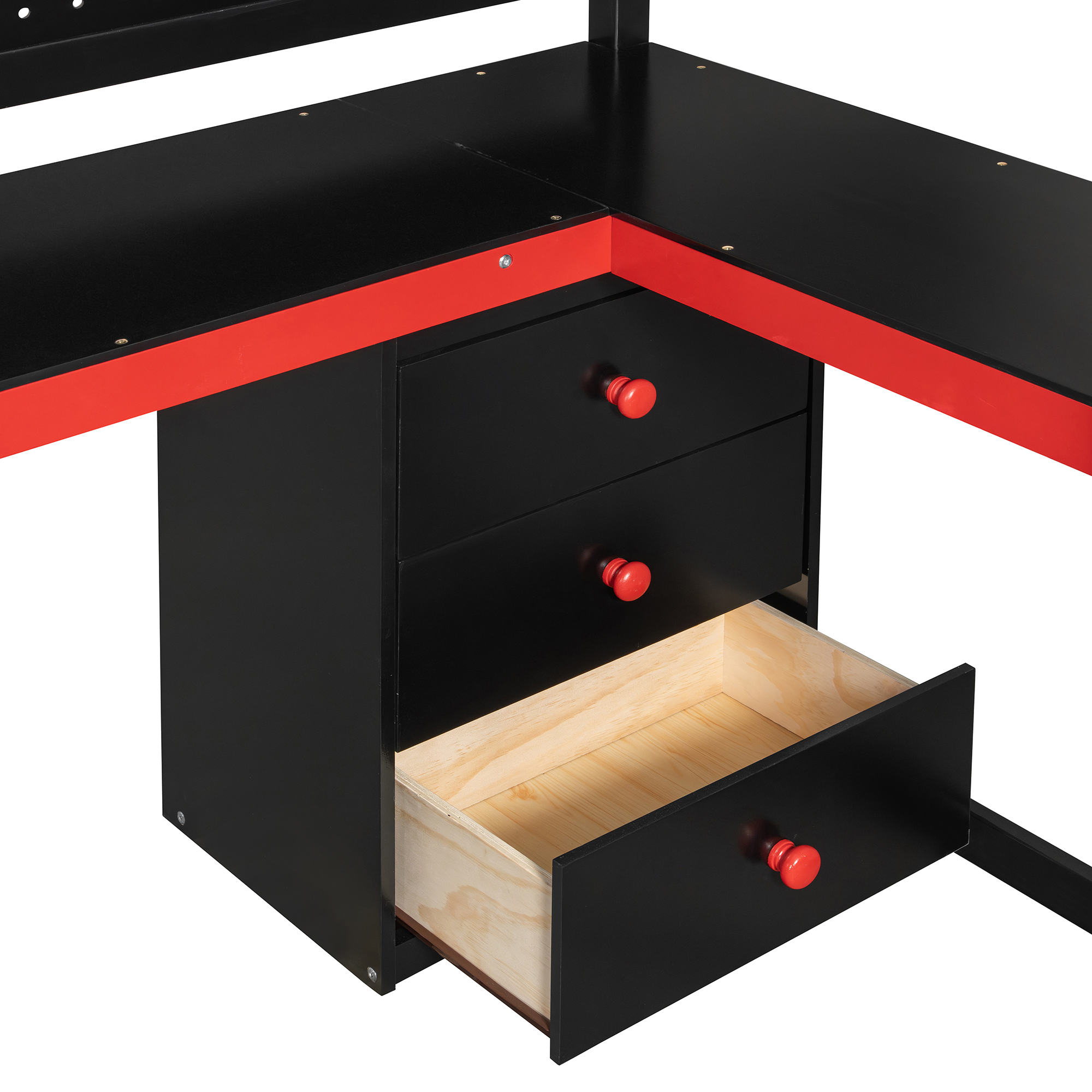 Twin Size Wooden Gaming Loft Bed with Storage Stairs, Desk, Shelves & Pegboard 10 Twin Size Wooden Gaming Loft Bed with Storage Stairs, Desk, Shelves & Pegboard