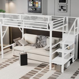 Metal Twin Xl Size Loft Bed With Stairs, Storage Shelves and Wardrobe 34 Metal Twin Xl Size Loft Bed With Stairs, Storage Shelves and Wardrobe