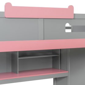 Full Over Full Bunk Bed With Twin Size Trundle, Staircase, Shelves and LED