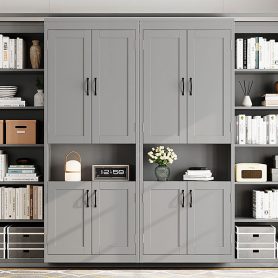 Queen Murphy Bed with Dual Sliding Storage Cabinets