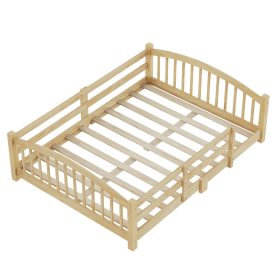 Full Montessori Floor Bed with Slats and Safety Guardrails