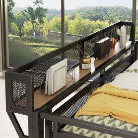 Queen Size Metal Loft Bed with Desk, Charging Station, Stairs and Light 24 Queen Size Metal Loft Bed with Desk, Charging Station, Stairs and Light