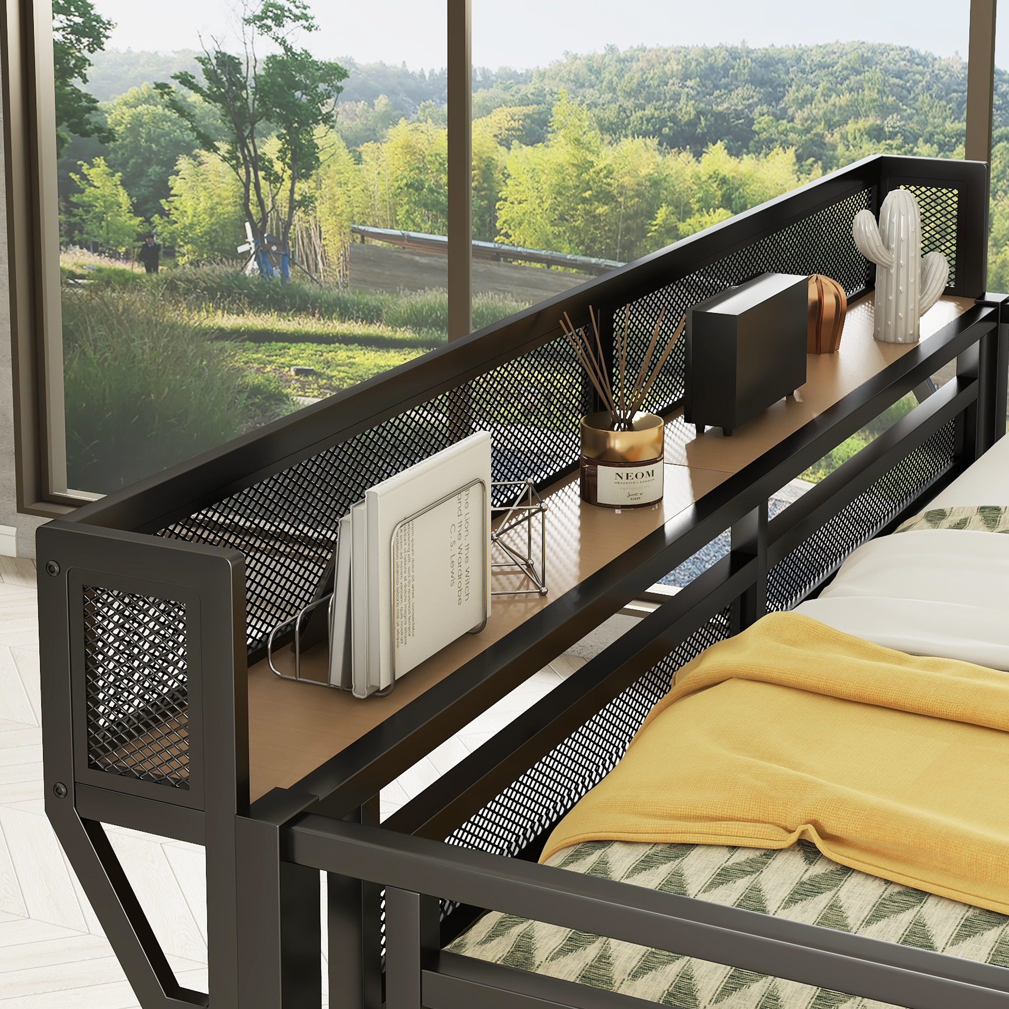 Queen Size Metal Loft Bed with Desk, Charging Station, Stairs and Light 5 Queen Size Metal Loft Bed with Desk, Charging Station, Stairs and Light