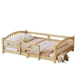 Full Montessori Floor Bed with Slats and Safety Guardrails