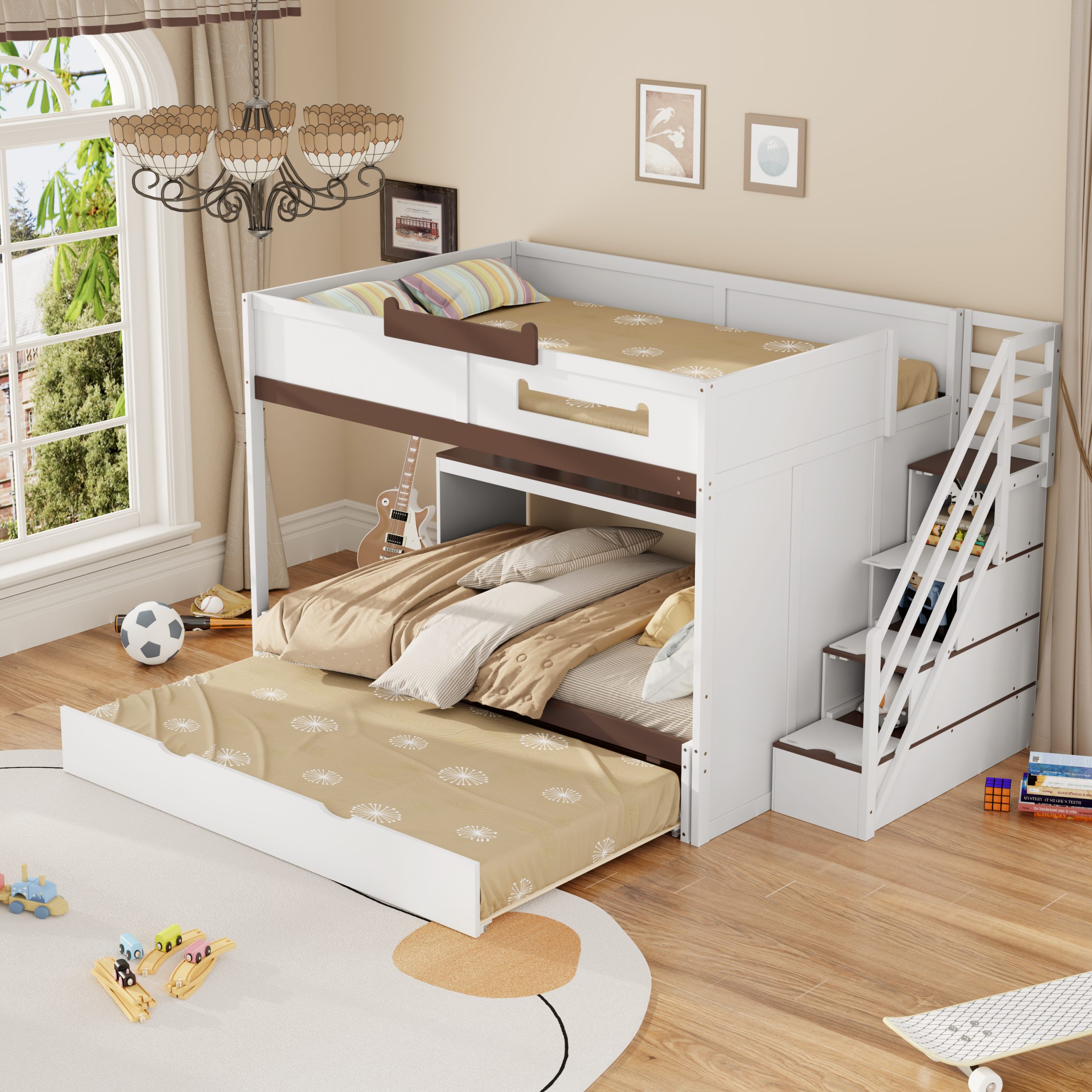 Assembly Instruction For N820S00067K 4 Full Over Full Bunk Bed With Twin Size Trundle, Staircase, Shelves and LED