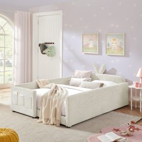 Full Size Upholstered Platform Bed with Cute Rabbit Ear Shaped Headboard