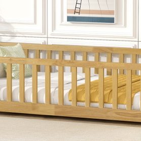Twin Size Floor Bed With Fence, Door and Safety Guardrails 24 Twin Size Floor Bed With Fence, Door and Safety Guardrails