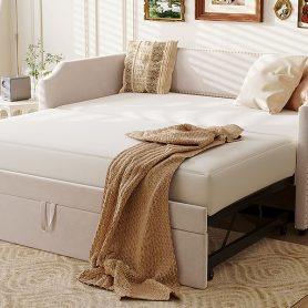 Twin Size Velvet Upholstered Daybed with Pop Up Trundle 44 Twin Size Velvet Upholstered Daybed with Pop Up Trundle