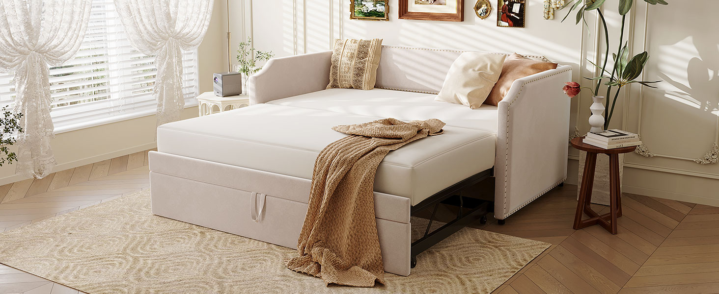 Twin Size Velvet Upholstered Daybed with Pop Up Trundle 23 Twin Size Velvet Upholstered Daybed with Pop Up Trundle