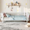 Children's Double Wooden Platform Bed With Railings, Twin Size 2 Children's Double Wooden Platform Bed With Railings, Twin Size