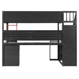Twin Size Wooden Gaming Loft Bed with Storage Stairs, Desk, Shelves & Pegboard 39 Twin Size Wooden Gaming Loft Bed with Storage Stairs, Desk, Shelves & Pegboard