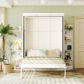 Rotating Queen Murphy Bed with Hidden Wall Cabinet, Shelves, Desk and Storage Racks