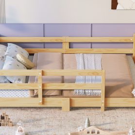 Full Montessori Floor Bed with Slats and Safety Guardrails