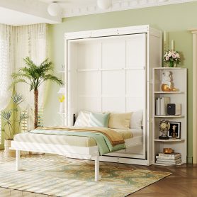 Rotating Queen Murphy Bed with Hidden Wall Cabinet, Shelves, Desk and Storage Racks