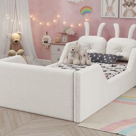 Twin Size Upholstered Platform Bed with Rabbit Cushion 33 Twin Size Upholstered Platform Bed with Rabbit Cushion