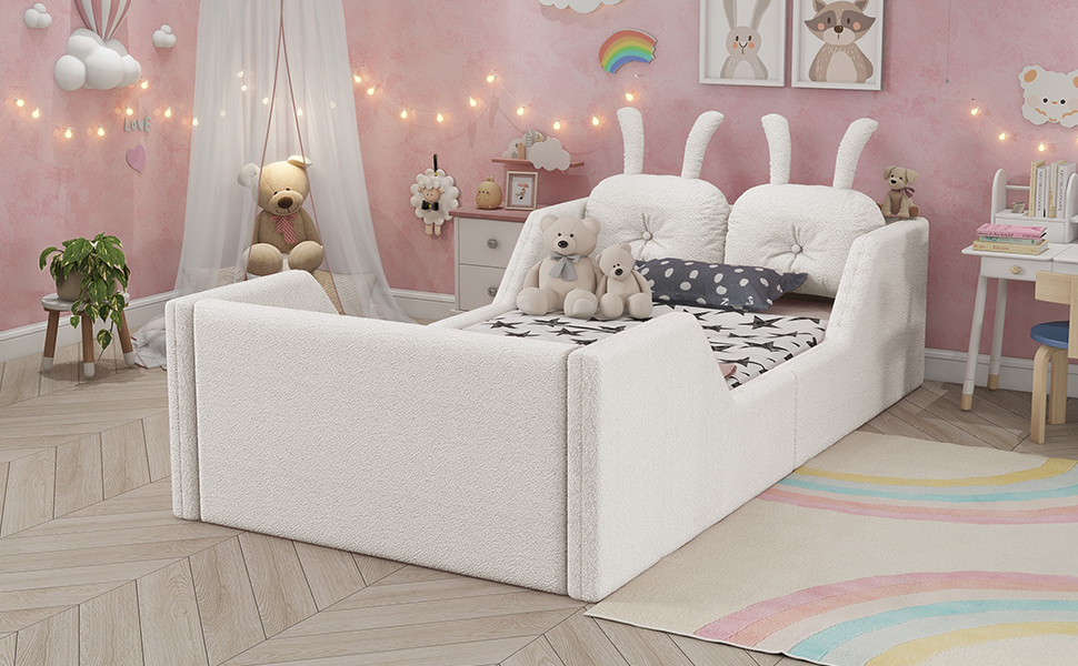 Twin Size Upholstered Platform Bed with Rabbit Cushion 18 Twin Size Upholstered Platform Bed with Rabbit Cushion