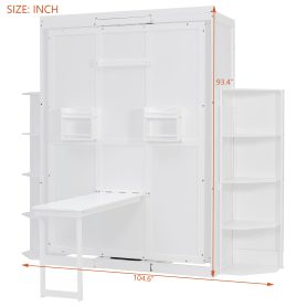 Rotating Queen Murphy Bed with Hidden Wall Cabinet, Shelves, Desk and Storage Racks