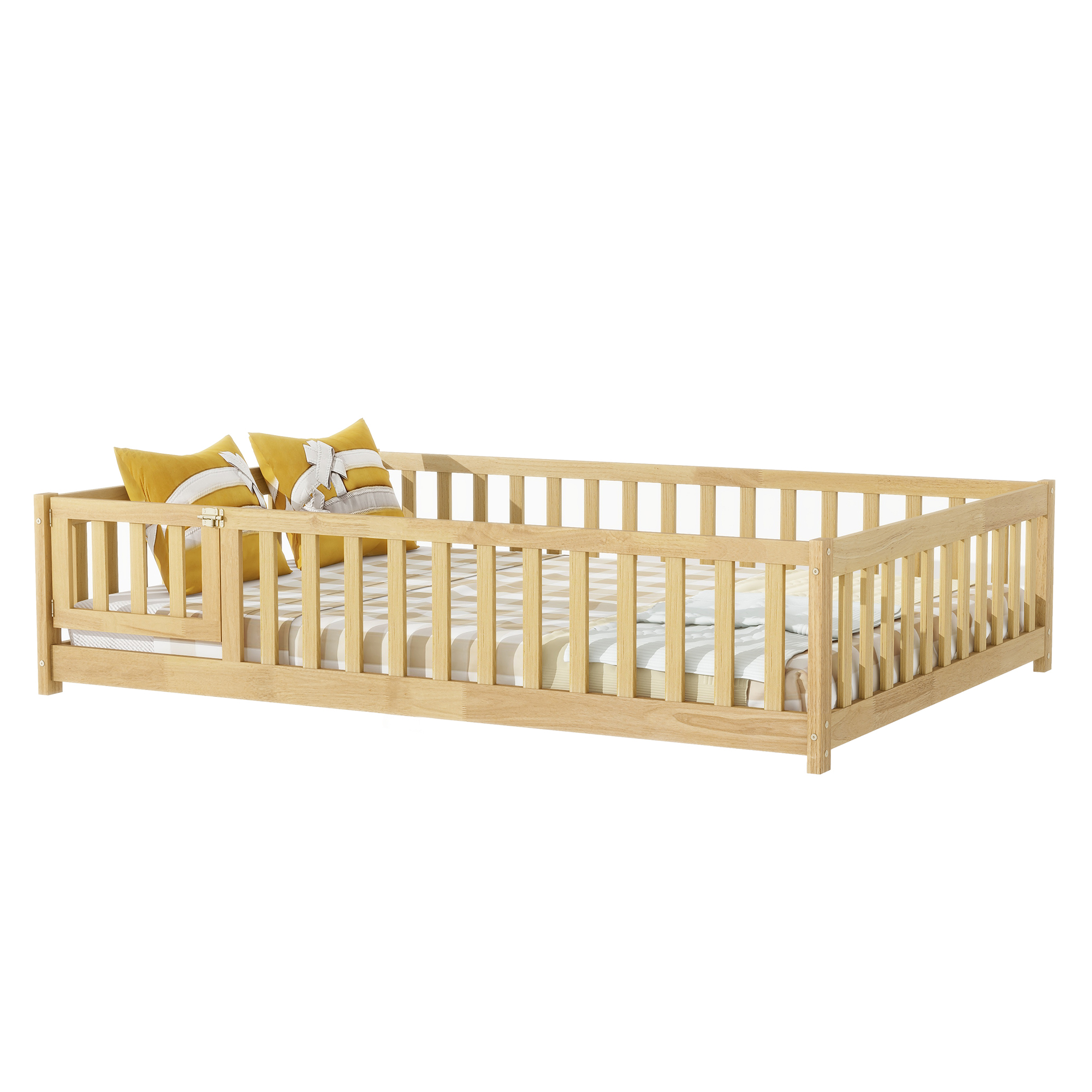 Twin Size Floor Bed With Fence, Door and Safety Guardrails 7 Twin Size Floor Bed With Fence, Door and Safety Guardrails