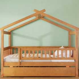 Wooden Twin Size House Bed With Twin Size Trundle