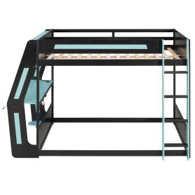 Full-Size Gaming Bunk Bed with Oversized RGB Desk, USB Charging Ports & Cable Grommet, LED Light Strip