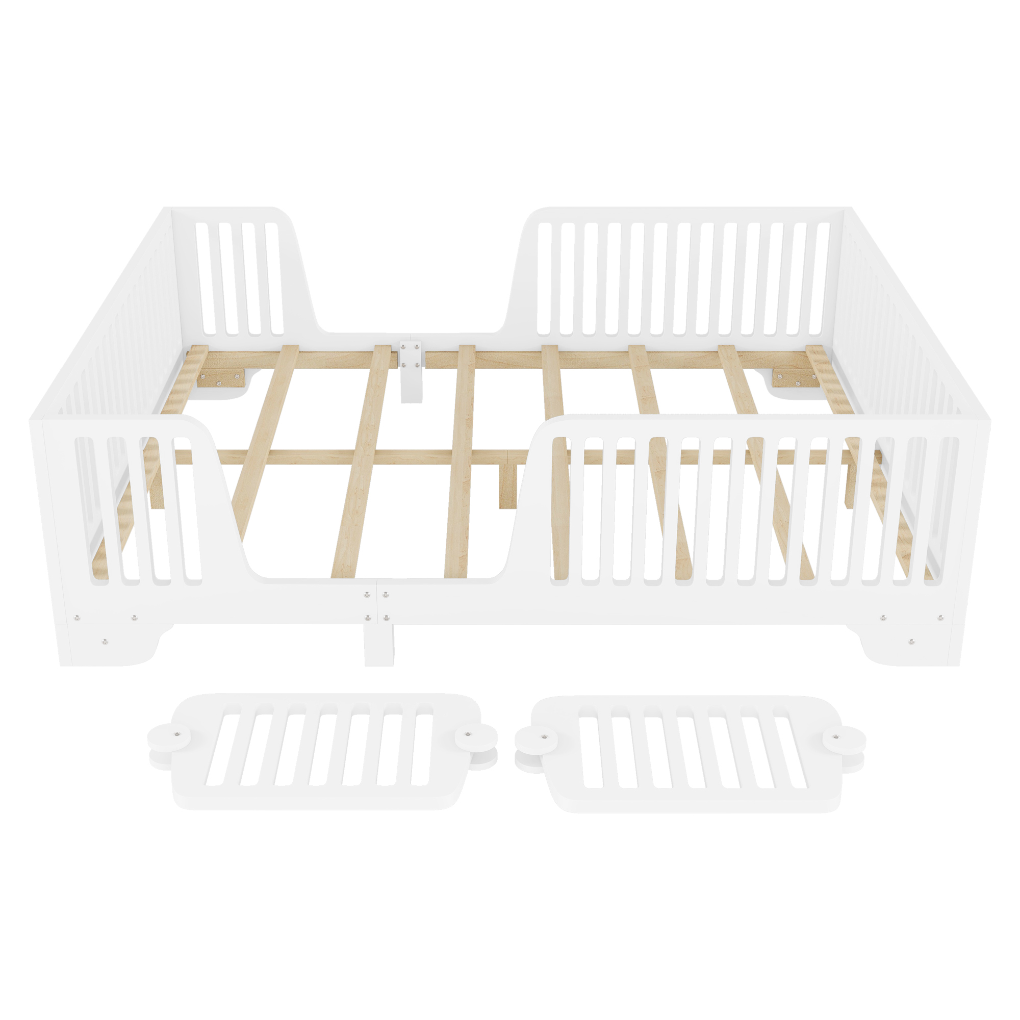 Full Floor Bed with Slats and Fence 12 Full Floor Bed with Slats and Fence