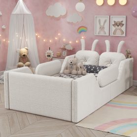 Home 41 Twin Size Upholstered Platform Bed with Rabbit Cushion
