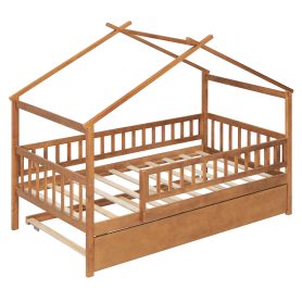 Wooden Twin Size House Bed With Twin Size Trundle