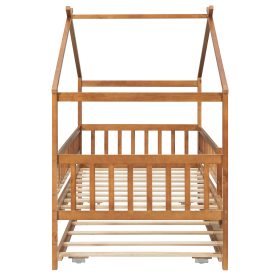 Wooden Twin Size House Bed With Twin Size Trundle