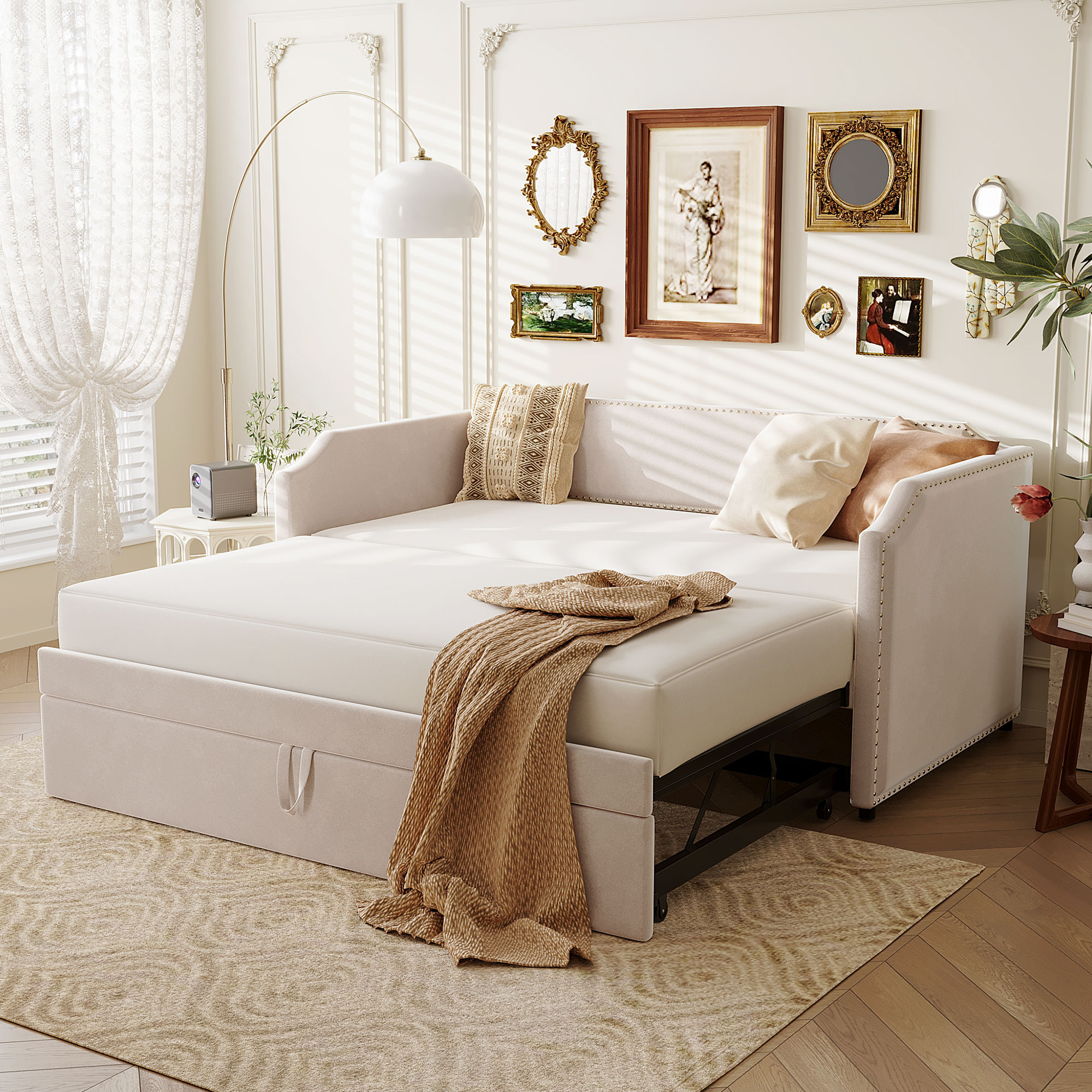 Twin Size Velvet Upholstered Daybed with Pop Up Trundle 5 Twin Size Velvet Upholstered Daybed with Pop Up Trundle