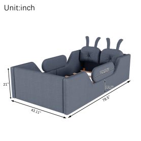 Twin Size Upholstered Platform Bed with Rabbit Cushion