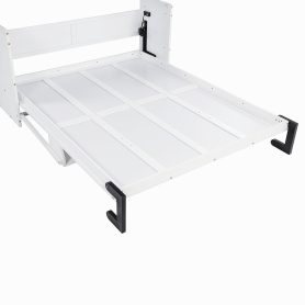 Queen Size Wood Murphy Bed With Wardrobe, Desk, Gas Struts and Charging Station