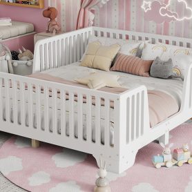 Full Floor Bed with Slats and Fence 34 Full Floor Bed with Slats and Fence