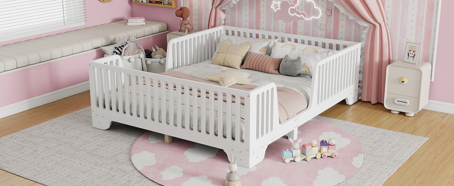 Full Floor Bed with Slats and Fence 17 Full Floor Bed with Slats and Fence