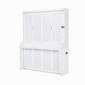 Queen Size Wood Murphy Bed With Wardrobe, Desk, Gas Struts and Charging Station