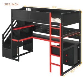 Twin Size Wooden Gaming Loft Bed with Storage Stairs, Desk, Shelves & Pegboard 31 Twin Size Wooden Gaming Loft Bed with Storage Stairs, Desk, Shelves & Pegboard