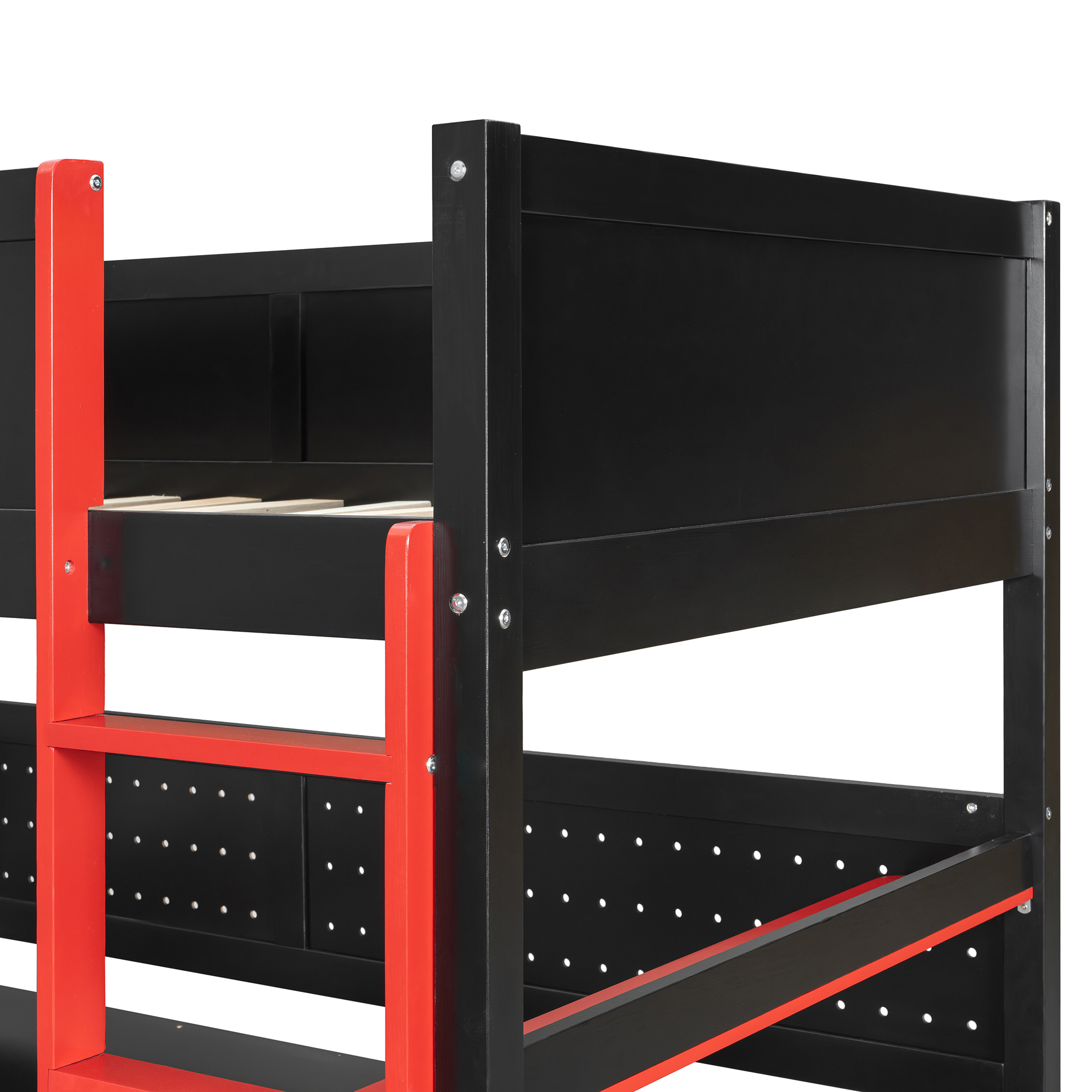 Twin Size Wooden Gaming Loft Bed with Storage Stairs, Desk, Shelves & Pegboard 13 Twin Size Wooden Gaming Loft Bed with Storage Stairs, Desk, Shelves & Pegboard