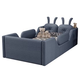 Twin Size Upholstered Platform Bed with Rabbit Cushion