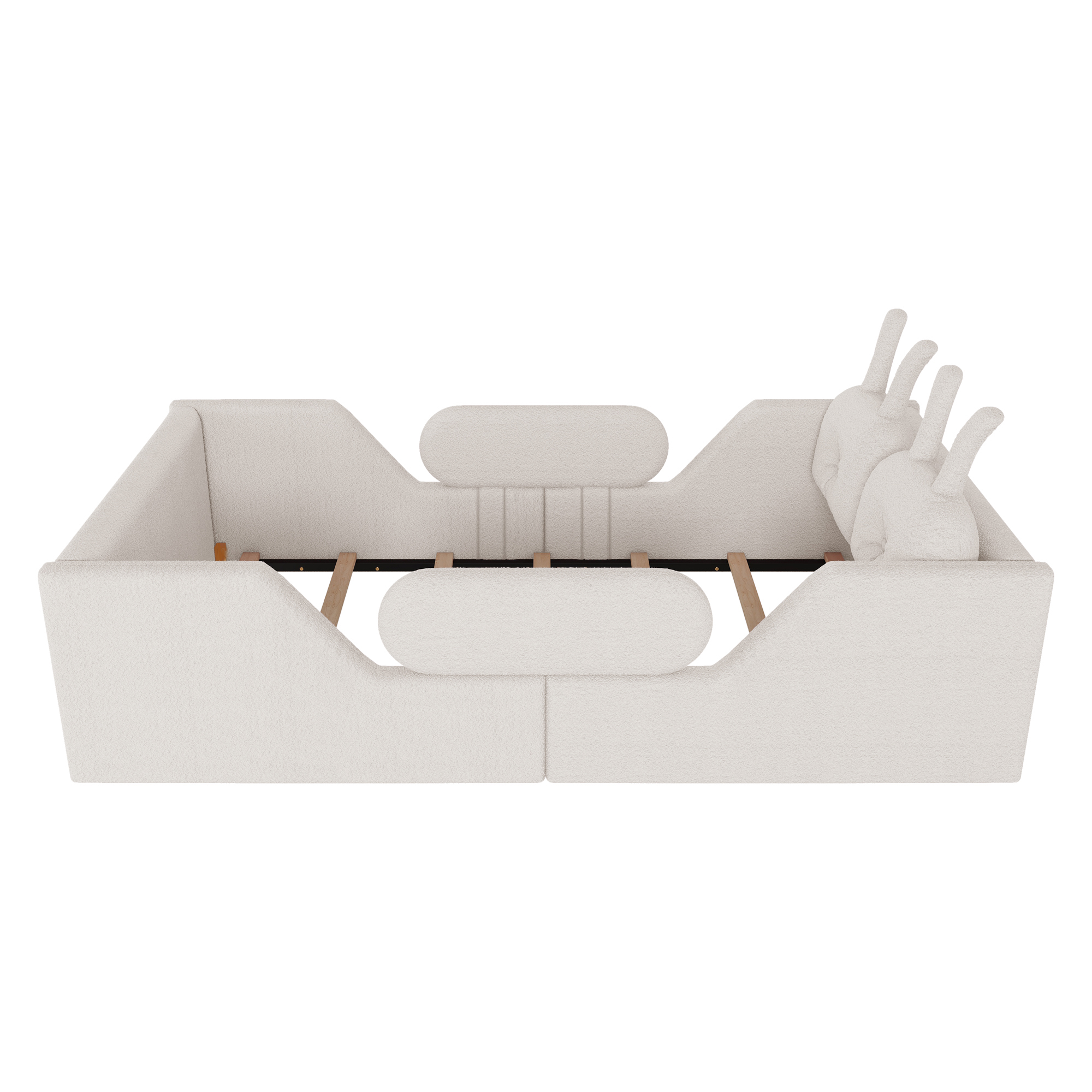 Twin Size Upholstered Platform Bed with Rabbit Cushion 6 Twin Size Upholstered Platform Bed with Rabbit Cushion