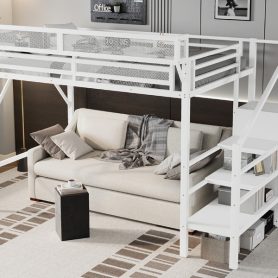 Metal Twin Xl Size Loft Bed With Stairs, Storage Shelves and Wardrobe 36 Metal Twin Xl Size Loft Bed With Stairs, Storage Shelves and Wardrobe