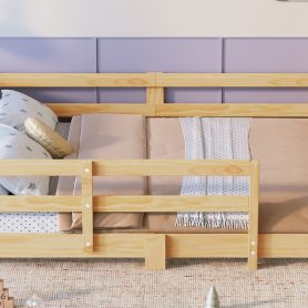 Full Montessori Floor Bed with Slats and Safety Guardrails