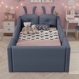 Twin Size Upholstered Platform Bed with Rabbit Cushion