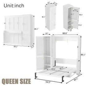Queen Size Wood Murphy Bed With Wardrobe, Desk, Gas Struts and Charging Station