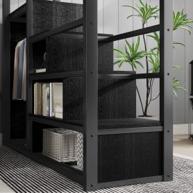 Metal Full Size Loft Bed With Stairs, Storage Shelves and Wardrobe