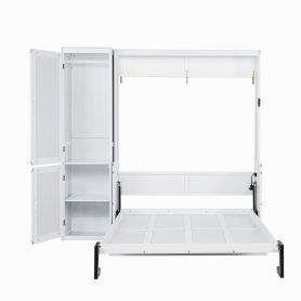 Queen Size Wood Murphy Bed With Wardrobe, Desk, Gas Struts and Charging Station