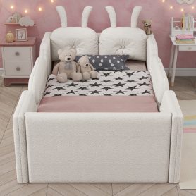 Twin Size Upholstered Platform Bed with Rabbit Cushion