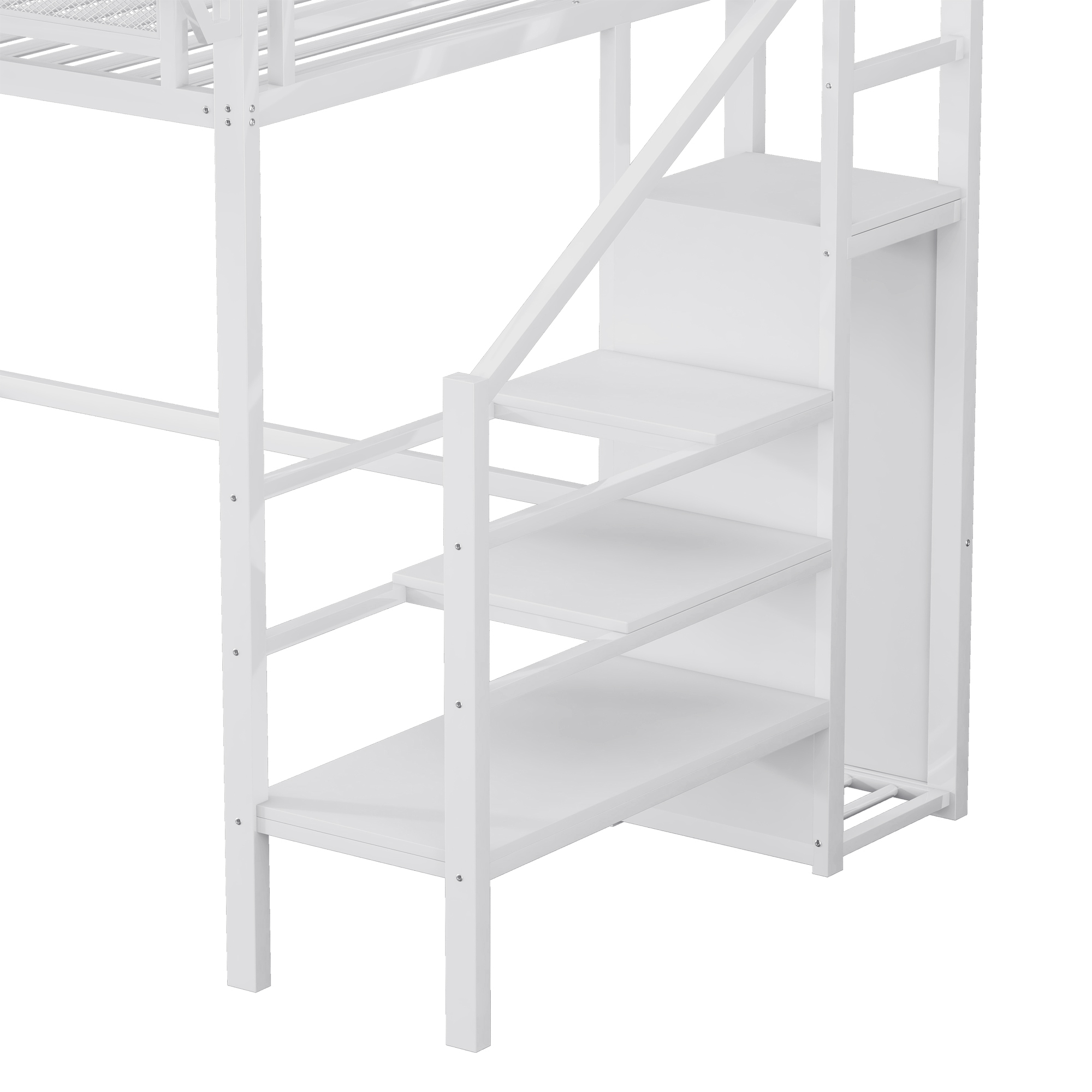 Metal Twin Xl Size Loft Bed With Stairs, Storage Shelves and Wardrobe 11 Metal Twin Xl Size Loft Bed With Stairs, Storage Shelves and Wardrobe