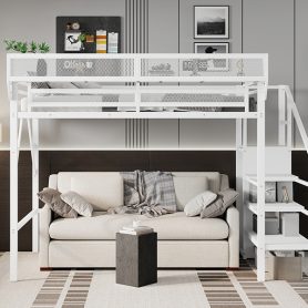 Metal Twin Xl Size Loft Bed With Stairs, Storage Shelves and Wardrobe 32 Metal Twin Xl Size Loft Bed With Stairs, Storage Shelves and Wardrobe