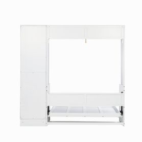 Queen Size Wood Murphy Bed With Wardrobe, Desk, Gas Struts and Charging Station